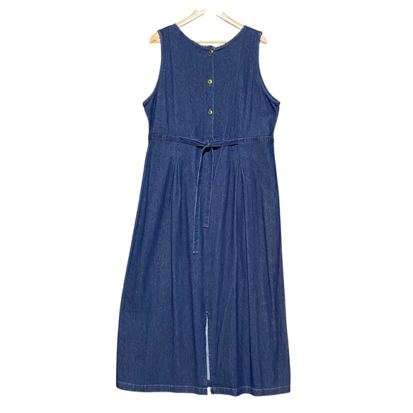 Vintage Woolrich Womens L Denim Dress Embroidered Winter Scene Sleeveless Belted - Picture 2 of 10